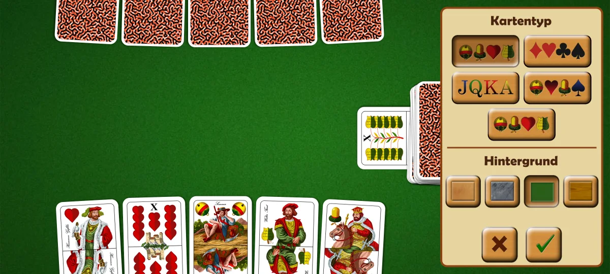 Card and table designs in Schnopsn Cash