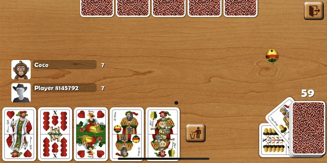 A hand of two-player Schnapsen with the traditional card deck.